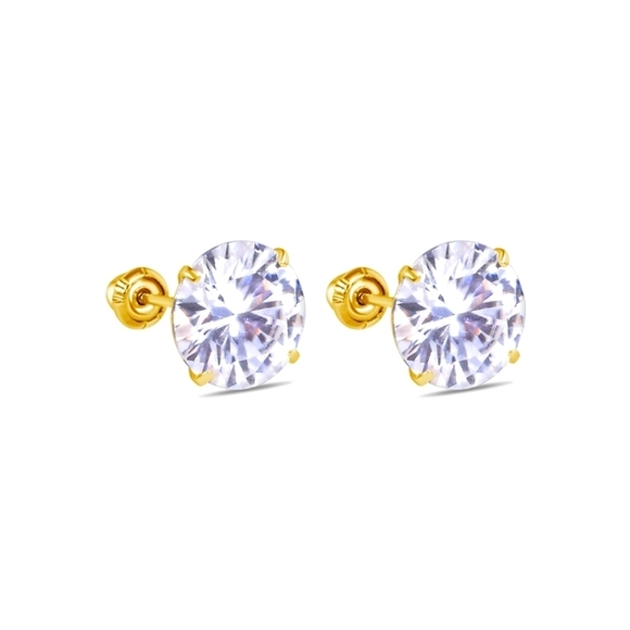 Other - 14MGME00038 - 14 Karat Yellow Gold Round Moissanite Stud Screw Back Earring